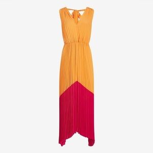 Express Color Block Satin Accordion Pleated Maxi Dress